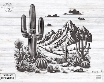Wild West Desert SVG: Laser Engraving File for Charcuterie Boards (Digital Download)