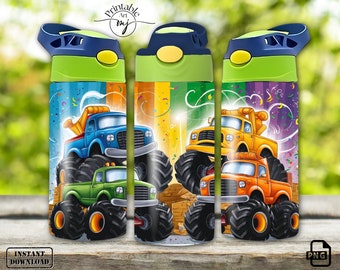 Monster Trucks Sippy Cup Wrap PNG: 12oz Sublimation Design (Digital Download)