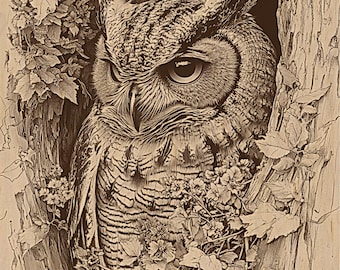 Barn Owl Laser Engraving PNG: Wildlife Burn File (Digital Download)