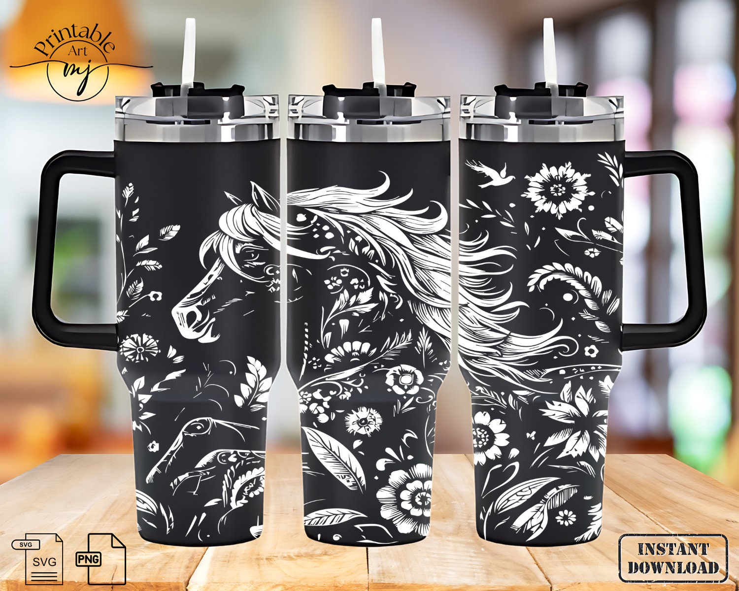 Horse and Flowers Tumbler Wrap Laser SVG Horse Lover Engraved Tumbler ...