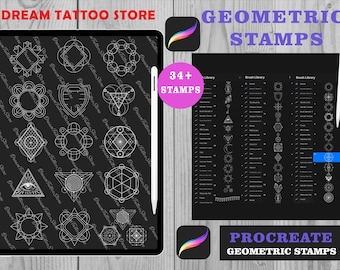 34 carimbos de geometria sagrada para Procreate: conjunto de pincéis para tatuagem