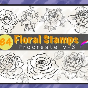 Floral Procreate Stamps , Flower wildflower Procreate , Flower Stamps , Botanical Procreate , Procreate Stamp brushes, Tattoo stamps, Roses,