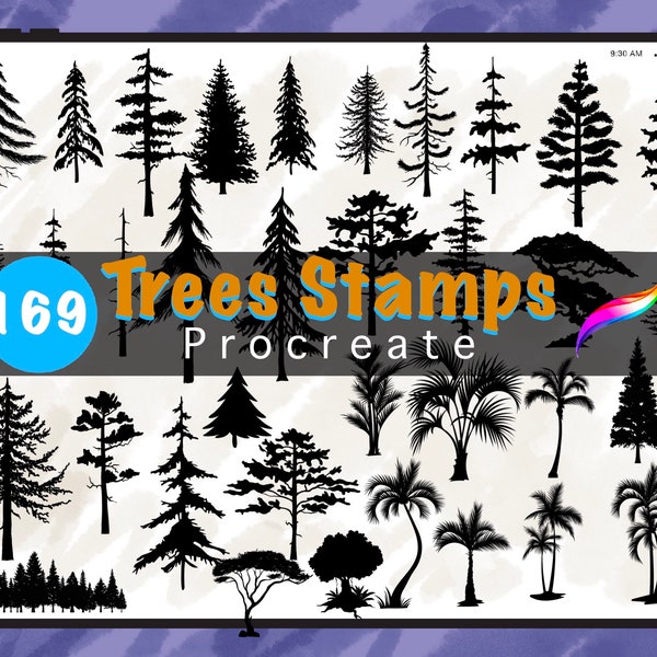 169 Tree Procreate Stamps, Tree Silhouette Brush Pack,  Nature Brushes , Landscape digital stamps , Botanical brushes, Pine forest Trees,