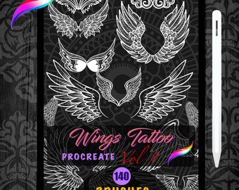 Procreate Flügel Brushes: 140 Winkel & Fee Tattoo Stempel (Digitale Pinsel)