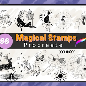 88 Witchcraft Celestial Procreate Stamps , Mystical Moon Procreate Stamps , Boho Crescent Moon, Magic Wicca Stamps ,Tattoo Stamps , Universe
