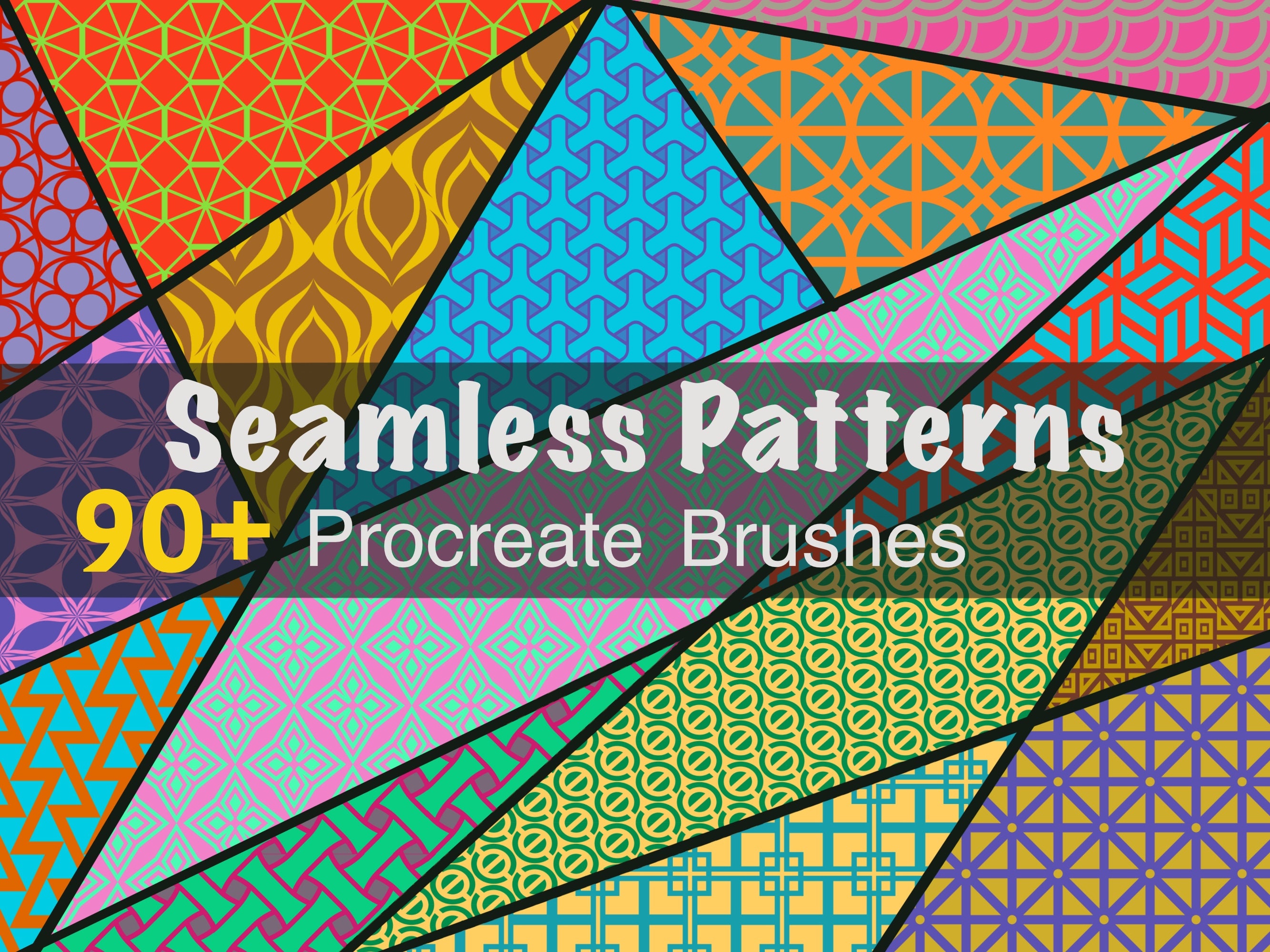 Set de pinceles Procreate geométricos sin costuras — 90 sellos de patrones para tatuajes, patrones digitales y diseño