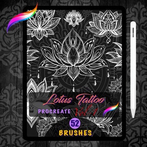 Tattoo procreate brushes, Procreate Lotus mandala tattoo, procreate stamps, henna lotus tattoo ,mandala tattoo, Digital Brushes,Tattoo flash