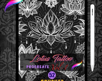 Lotus Mandala Tattoo Procreate Brushes: Henna Stempel Set (52 Stempel)