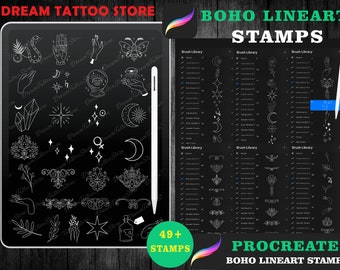 Boho Line Art Procreate Brushes: Tattoo Stempel (49 Stempel)