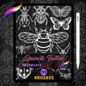 Procreate insects tattoo Brushes , Procreate Bugs Stamp , Procreate Insects Stamp, Butterfly & Bee Tattoo brushes, Digital brushes / stamps