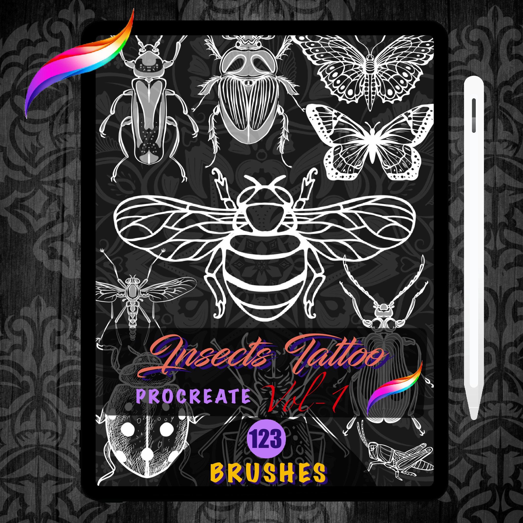 Procreate Insects Tattoo Brushes & Bug Stamps â Butterflies, Bees, Beetles (123 Brushset)