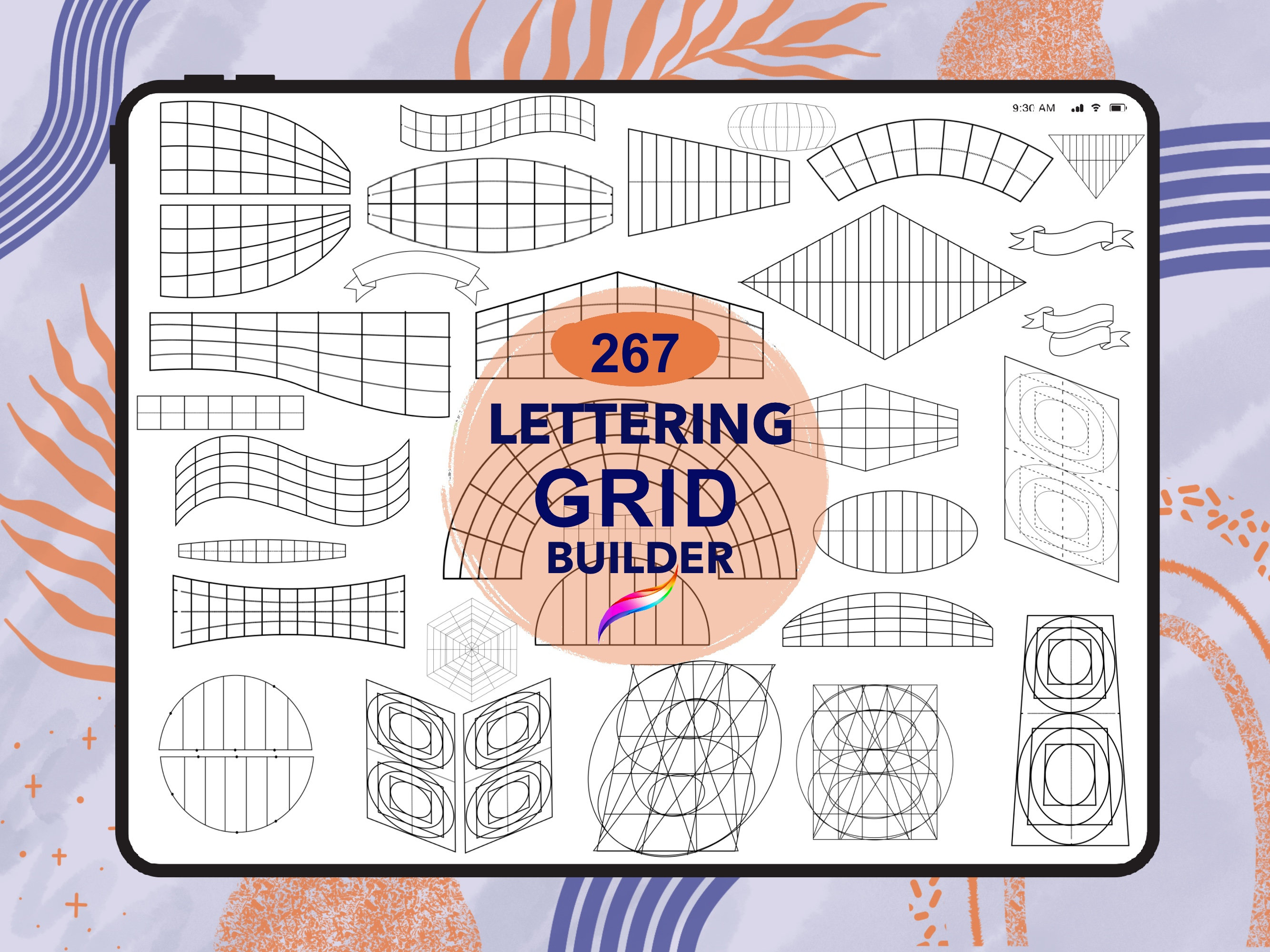 Letter Grid Builder Procreate Brushes & Stamps Set for iPad Lettering