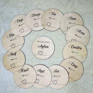 12 cartes mensuelles, plaque mensuelle bébé, plaque mensuelles coeur mixte, carte mensuelle personnalisées, carte mensuelle bois