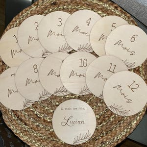 12 plaques mensuelles, cartes mensuelles bébé, cartes mensuelles bois, cartes mensuelles fleurs mixte, cartes mensuelles mixte