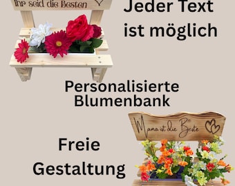 Personalisierte kleine Blumenbank Holz wetterfest handgefertigte Pflanzenbank Garten Deko, Geschenk, Muttertag, Holzbank m.Gravur Geburtstag