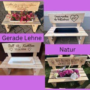 Blumenbank aus massivem Holz mit glatter Oberfläche und stabiler Konstruktion, handgefertigt und personalisierbar