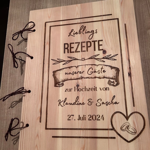 Hochzeit Rezepte DIN A4 Gästebuch Rezeptebuch Holz Personalisiert heiraten Ideen