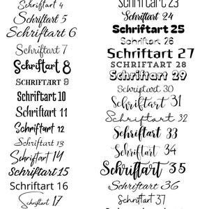 May include: A white background displays a collection of 40 different black font styles, each labeled with the German word "Schriftart" followed by a number. The fonts vary in style, from simple to ornate.
