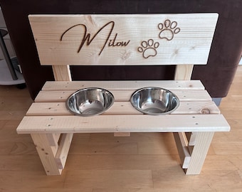 Hundestation Katzen Hundebar Fressstation Fressbar Haustier Holz Fressnapf Dog Schlabberbar Tierstation Napf Cat Futternapf Trinkstation