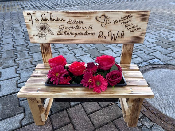 Personalisierte Blumenbank aus Holz – Geschenk für Erzieherin, Oma, Muttertag, Garten- & Balkondeko, Hochzeit, Terrasse, Mama