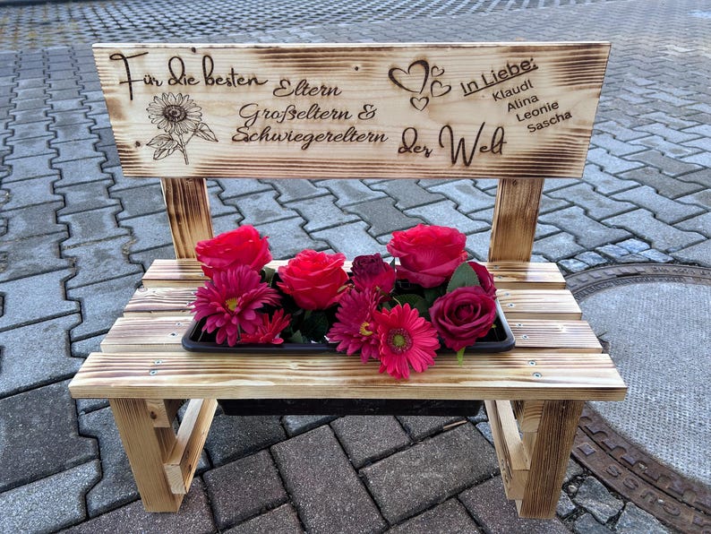 Personalized wooden flower bench – gift for kindergarten teacher, grandmother, Mother's Day, garden & balcony decoration, wedding, terrace, mom image 20