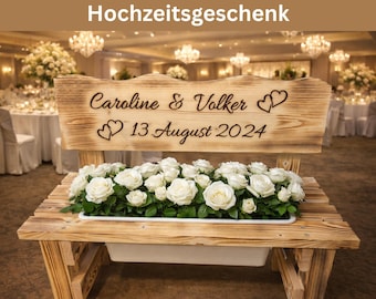 Hochzeitsgeschenk personalisiert Geschenk zur Hochzeit Paar Namen Holz Blumenbank Geldgeschenk Hochzeit individuell graviert