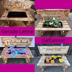 Personalisierte Holz-Blumenbank mit eingraviertem Namen, rustikale Pflanzbank für Garten oder Terrasse