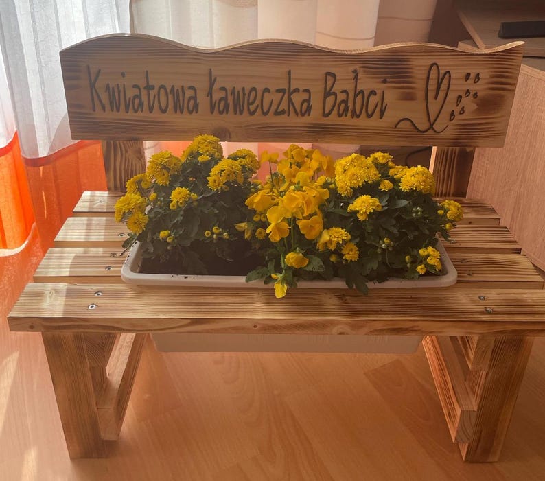Personalized wooden flower bench – gift for kindergarten teacher, grandmother, Mother's Day, garden & balcony decoration, wedding, terrace, mom image 13