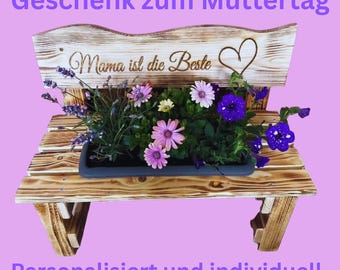 Personalisiertes Muttertagsgeschenk Mama | Blumenbank aus Holz mit Gravur | Geschenk für Mama Garten Balkon | Geschenkidee Muttertag