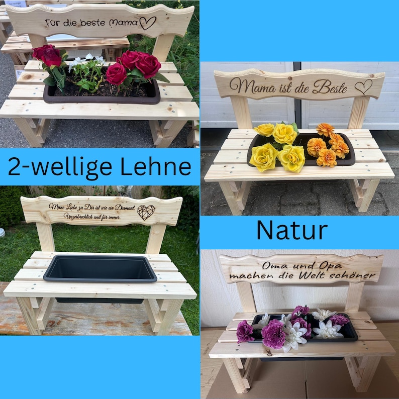 Personalisierte Holz-Blumenbank mit Namensgravur als Geschenkidee für Gartenfreunde, Einzug oder Geburtstag