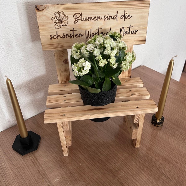 Blumenbank Topfpflanze Fensterbrett Blumentopf Holz Valentinstag Muttertag Geschenk Blumen personalisiert