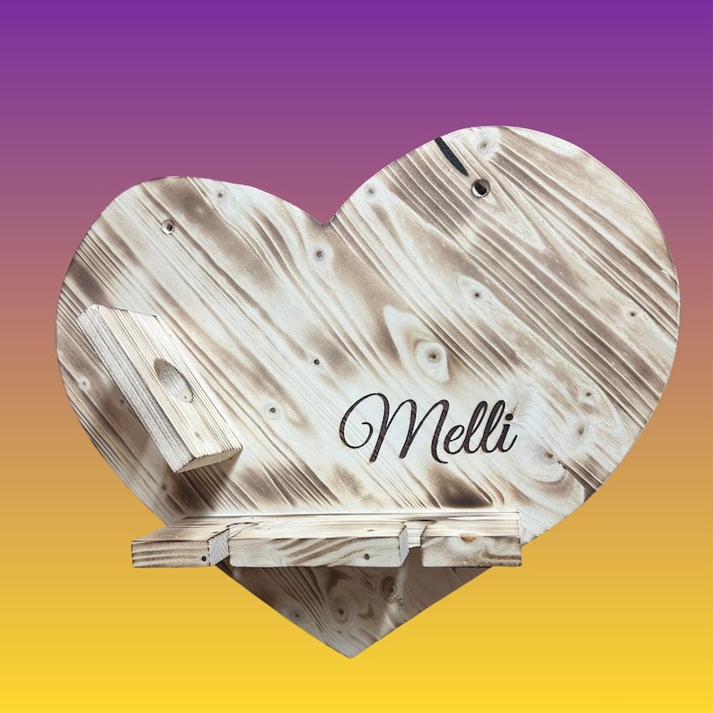 Personalized wooden wine rack – hanging rack for 1 wine bottle & 2 glasses – natural or flamed – with wall bracket – for wine lovers image 5