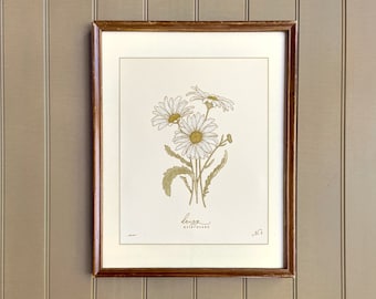 DAISY birth flower art print | APRIL birthday gift | heirloom botanical wall art