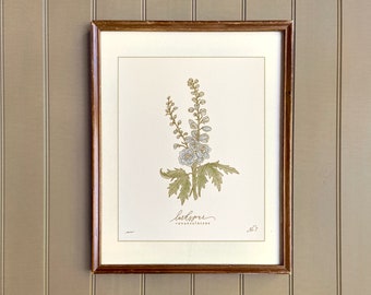 JULY birth flower art print | LARKSPUR flower illustration | heirloom botanical nursery decor