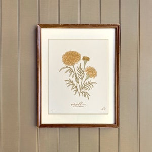 MARIGOLD, hand-drawn botanical art print, OCTOBER birth flower image 1