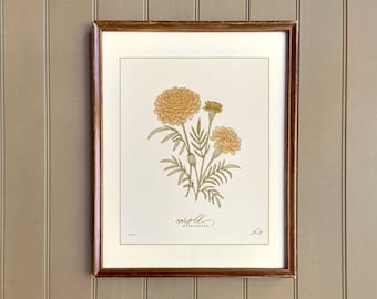 MARIGOLD birth month flower print | OCTOBER birthday gift | heirloom botanical wall art
