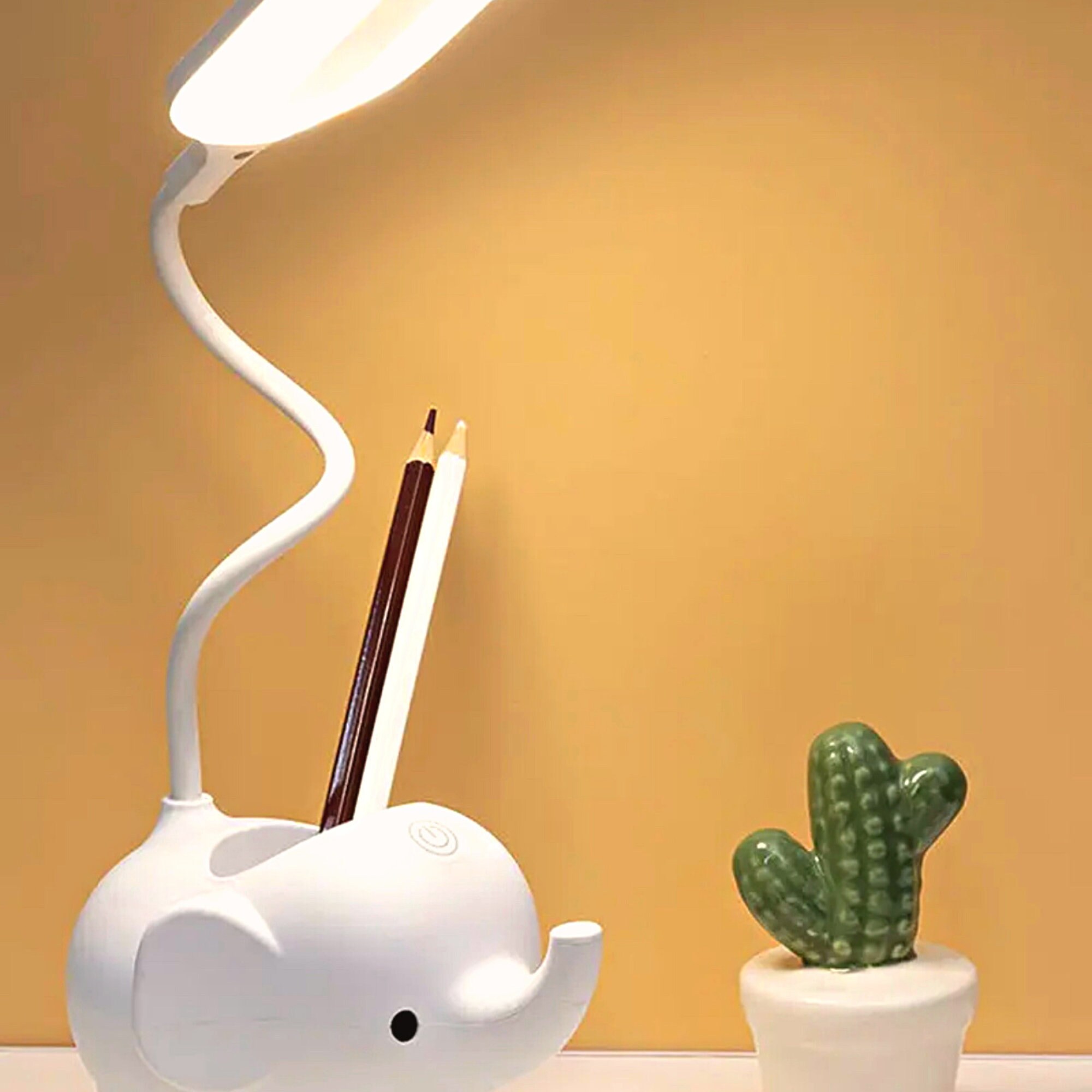 Kawaii Elephant Pen Holder Desk Lamp Creative Pencil Pot Etsy