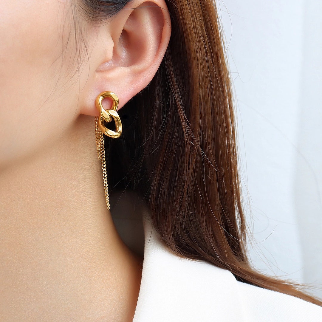 Titanium Gold Earrings Gold Long Earrings Gold Tassel Etsy