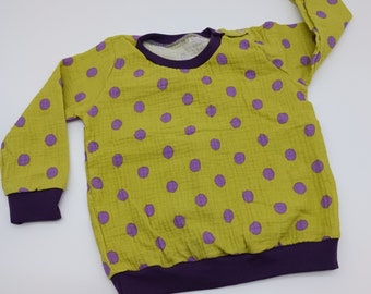 Kinder-Musselin-Pullover, gemütliches Pullover-Shirt mit Punkte-Print, weiches Langarmshirt für Kinder, Baumwollwebware für kleine Mädchen