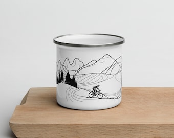 Parcourez les sentiers avec style | Tasse en émail Mountain Biker | Cadeau | Aventure