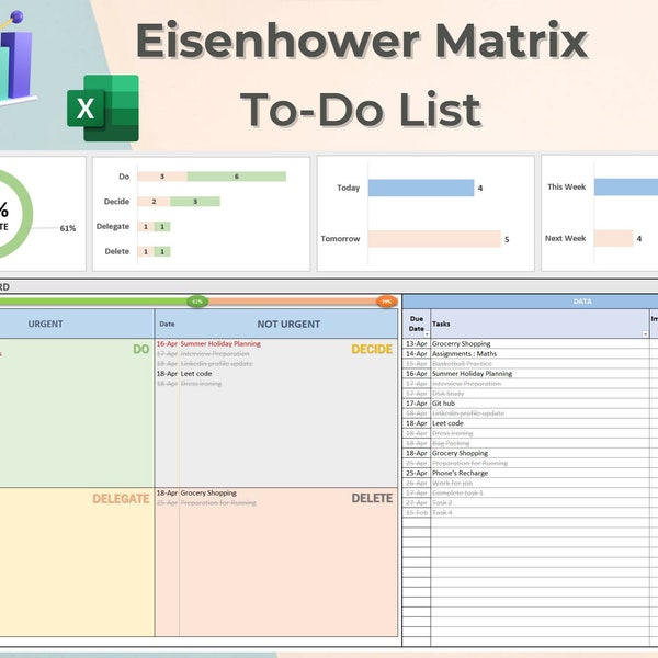 Eisenhower Matrix Template | Excel | Task Priority Matrix | Productivity | Spreadsheet | Urgent-Important Matrix | Decision Matrix