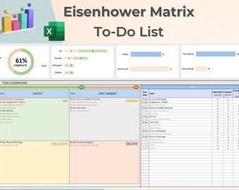 Eisenhower Matrix Template | Excel | Aufgaben-Prioritäts-Matrix | Produktivität | Tabelle | Dringend-Wichtig Matrix | Entscheidungsmatrix