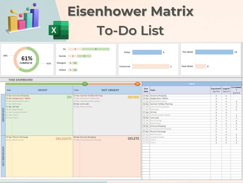 Eisenhower Matrix Template Excel Task Priority Matrix Productivity Spreadsheet Urgent-Important Matrix Decision Matrix image 1