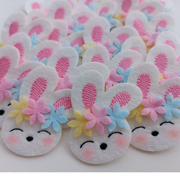 Felt Bunny Accessories,Machine Embroidered Appliques,Felt Bow Embellishment,Easter Bunny Planner,Spring Bunnies Head,