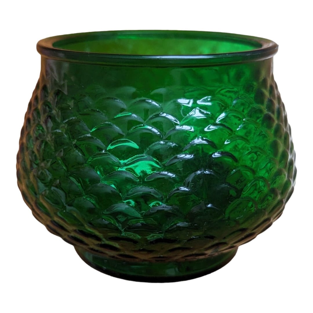 E O Brody Co Vase Bowl Glass Fish Scale Pattern Cleveland OH Emerald