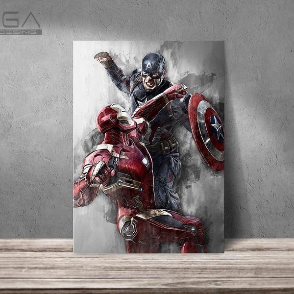 Captain America, Iron Man poster Captain America Civil War print art print wall art home decor