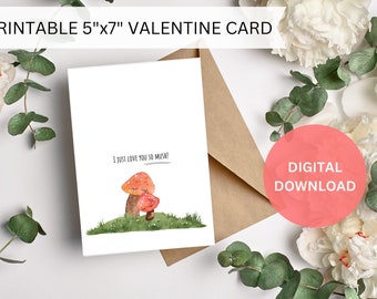 Carte de Saint Valentin imprimable | Carte Valetines téléchargeable | Carte de Saint Valentin aux champignons | Téléchargement instantané