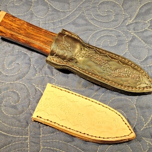 3.75 inch Scottish sgian-dubh **includes TWO LEATHER SHEATHs (custom made)**  |  154-CM Steel, 416 stainless, brass, Iron Wood, Tiger Maple