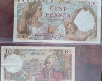 France vintage banknotes 2 items