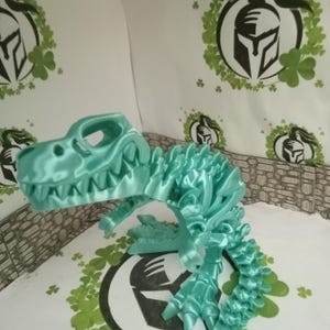 3D Printed Skeleton Dinosaurs | Silky Gold & Green | 7&quot; Tall | Custom Colors Available | Flexi Factory Licensed